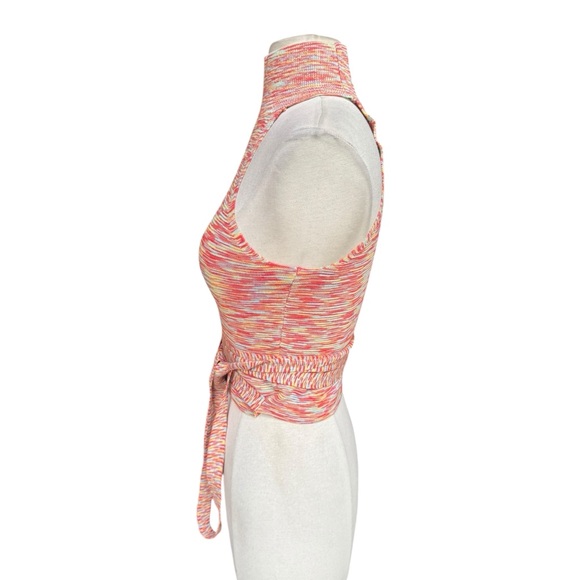 Y2K 525 Ribbed Knit Rayon/Nylon Fitted Halter-Neck Self-Tie Wrap Hem Top - Picture 2 of 5